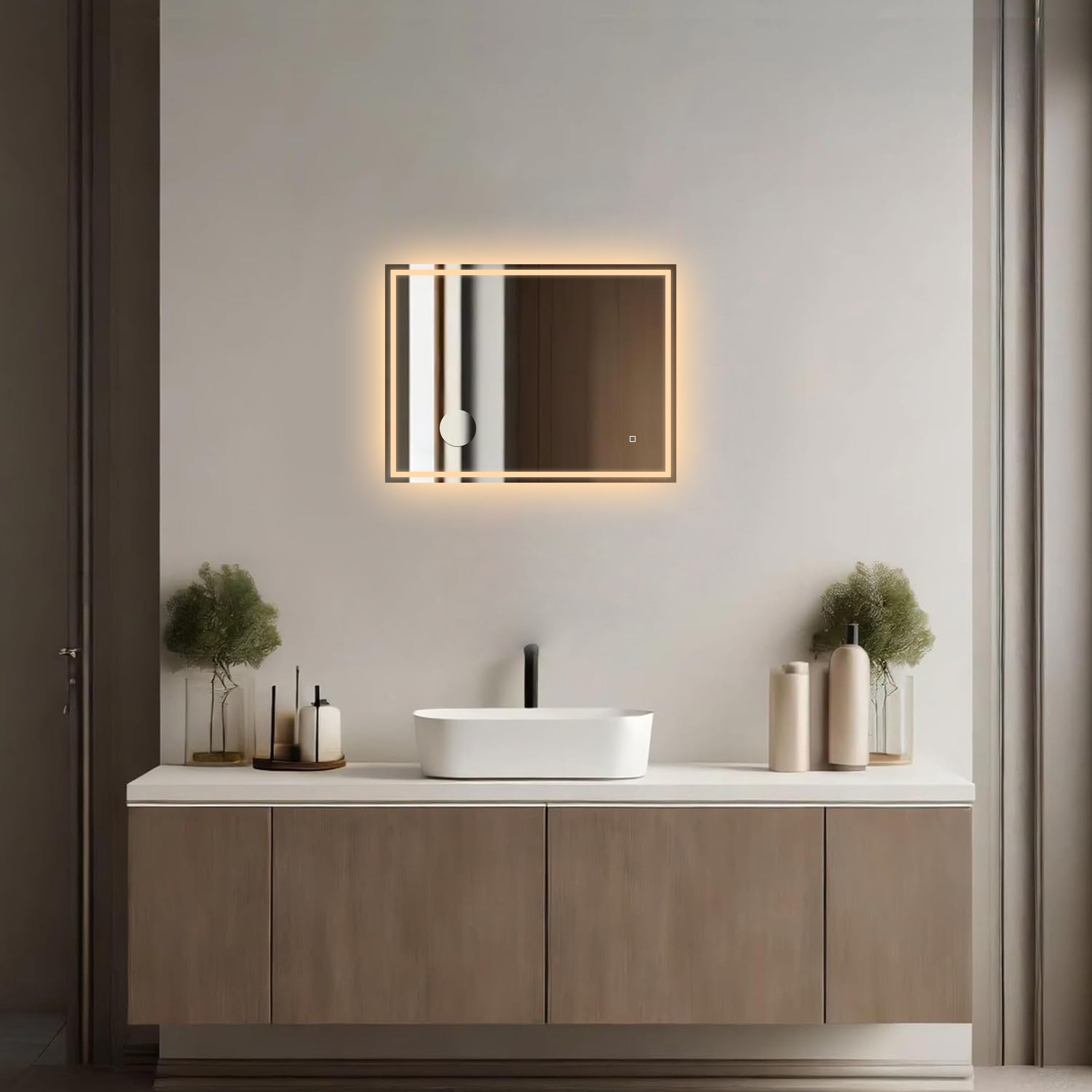 MIROIR RECTANGULAIRE LED SALLE DE BAIN 800×600 MM – ANTI-BUÉE, TACTILE & GROSSISSANT X3