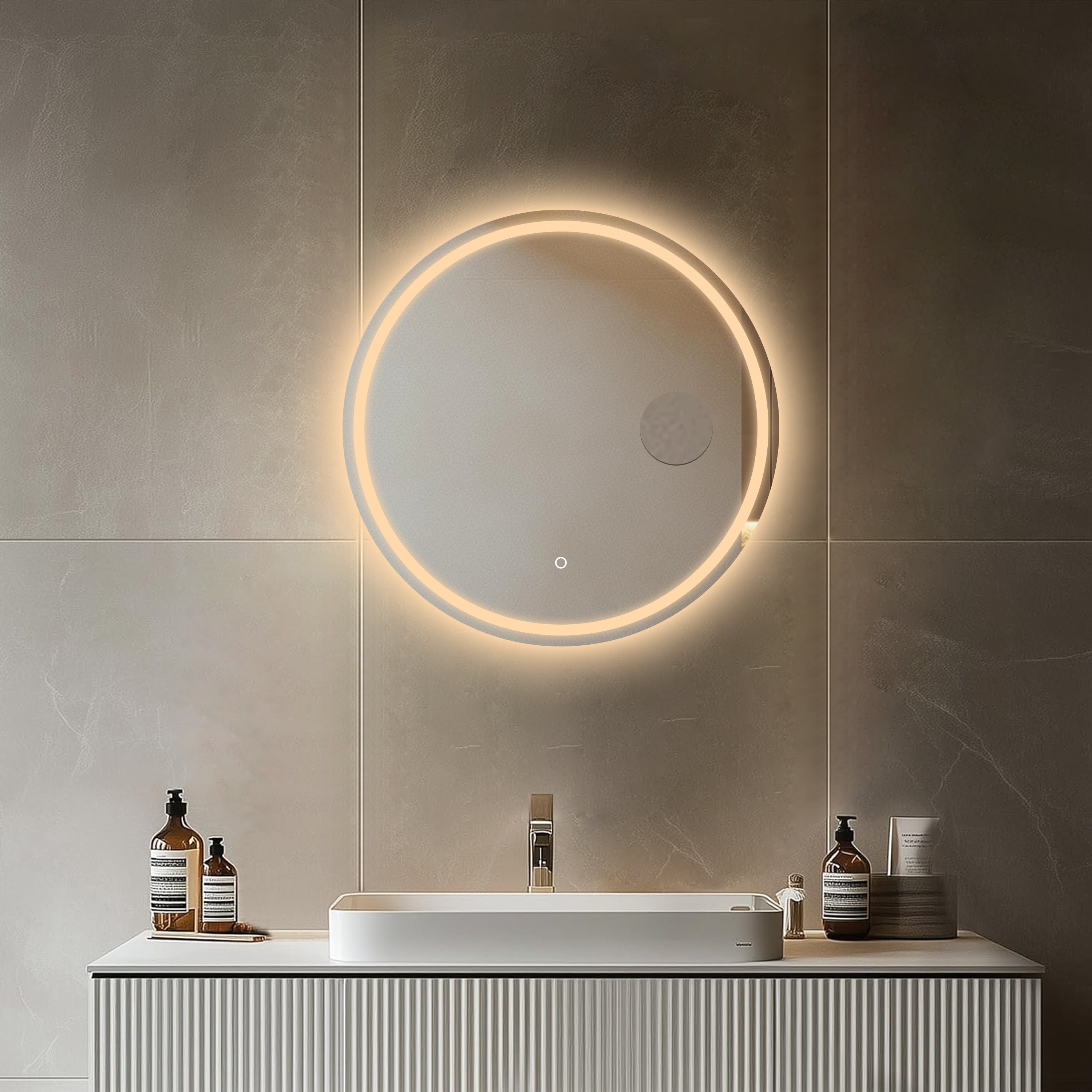 MIROIR ROND LED SALLE DE BAIN Ø60 CM – ANTI-BUÉE, TACTILE & GROSSISSANT X3