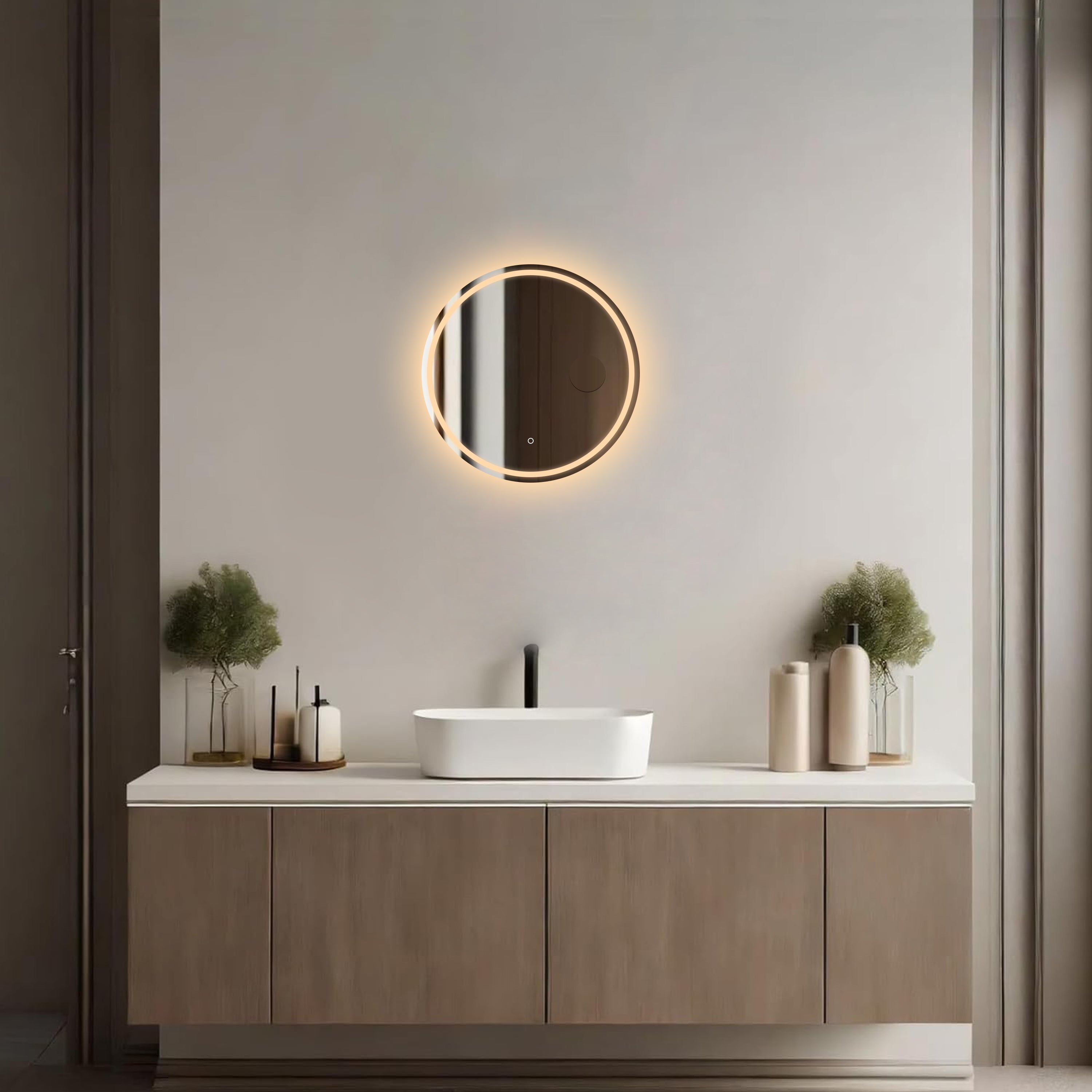 MIROIR ROND LED SALLE DE BAIN Ø60 CM – ANTI-BUÉE, TACTILE & GROSSISSANT X3