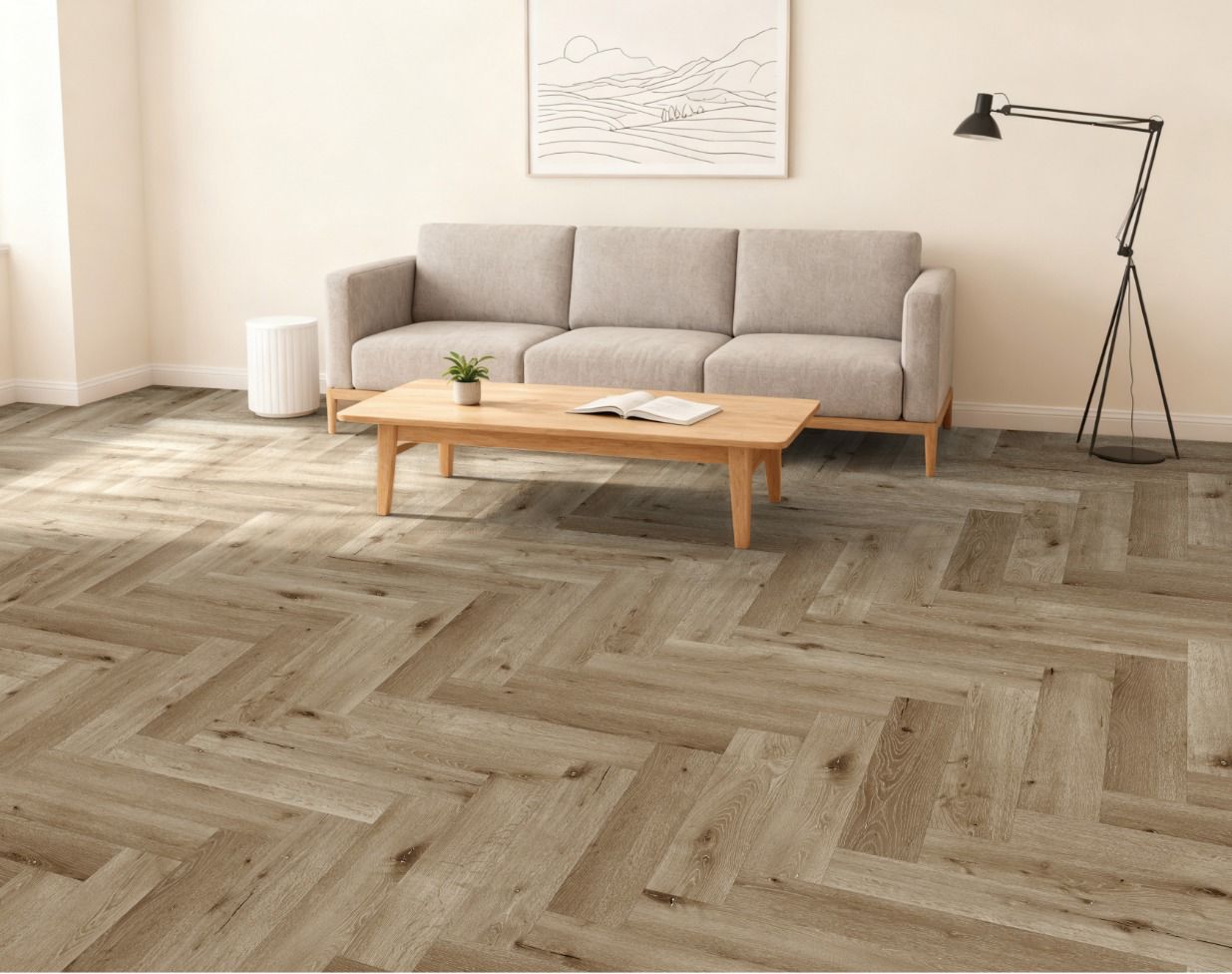 LAME PVC CLIPSABLE CHEVRON CHENE CLAIR (5,5MM D'EPAISSEUR) SOUS-COUCHE INTEGREE, GARANTIE 30 ANS