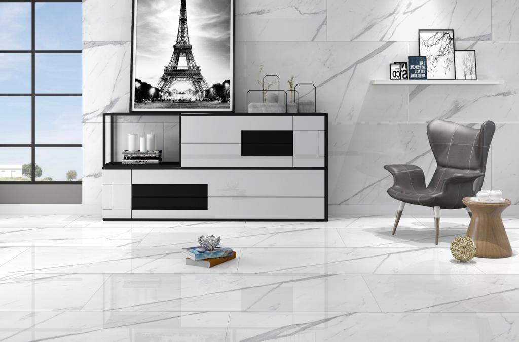 CARRELAGE STATUARIO BLANC BRILLANT RECTIFIE 60X120