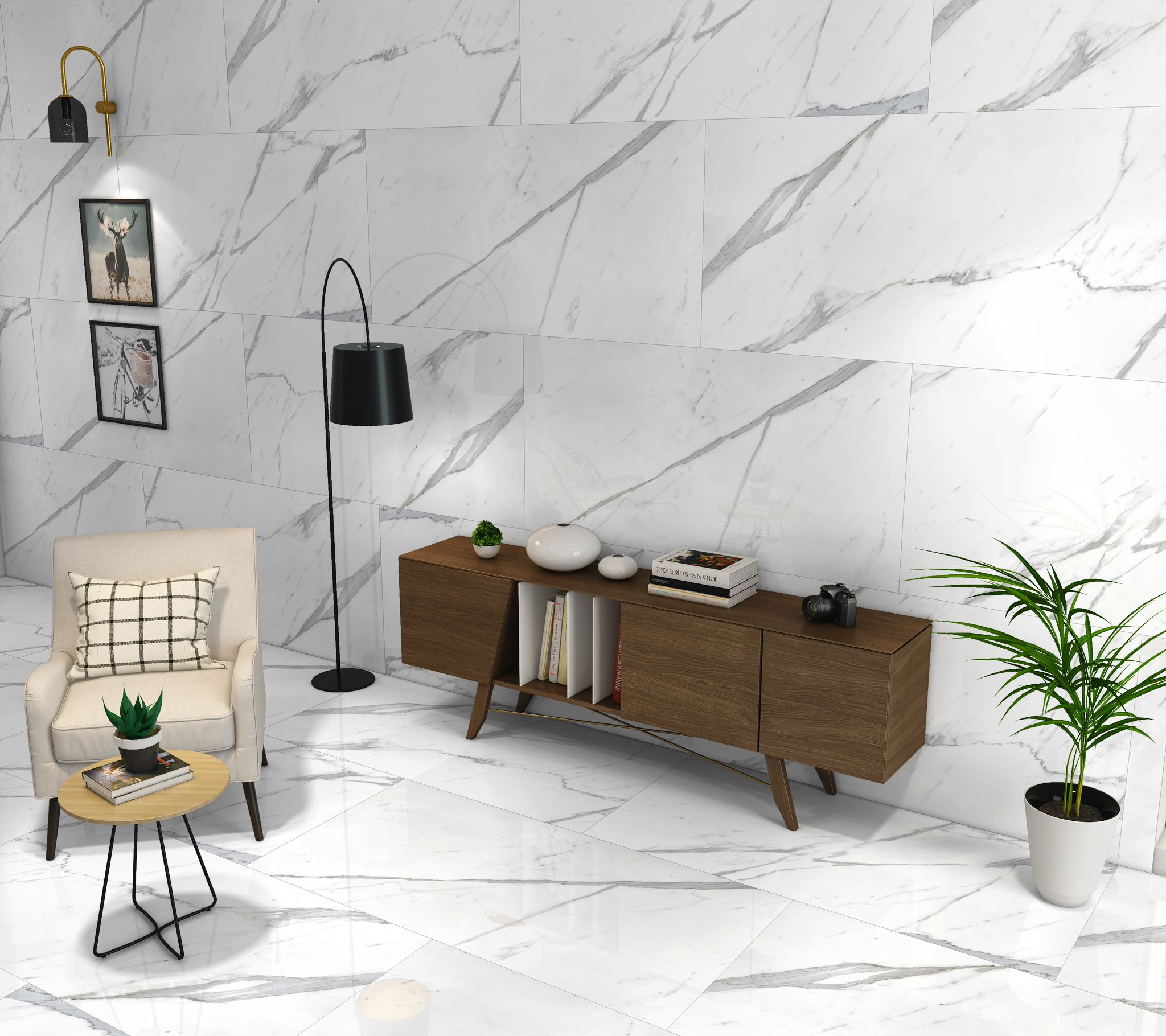 CARRELAGE STATUARIO BLANC BRILLANT RECTIFIE 60X120